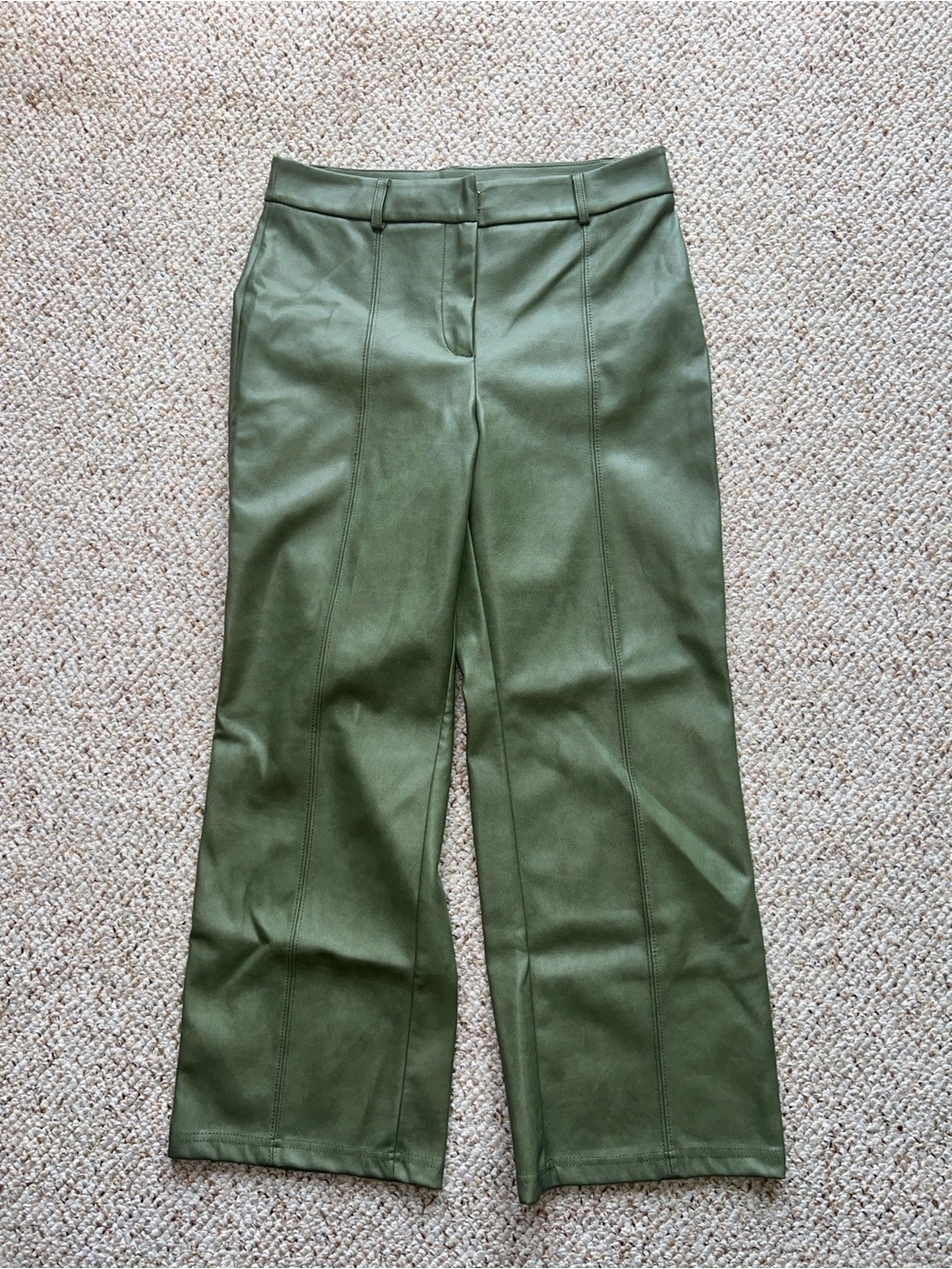 7 For All Mankind Medium Olive Wide-Leg Faux Leather Pants